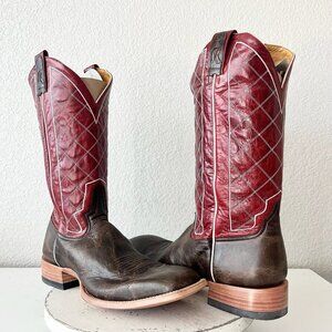 NEW Rod Patrick Mens Cowboy Boots 14.5B Brown Mocha Bison Leather Square Toe